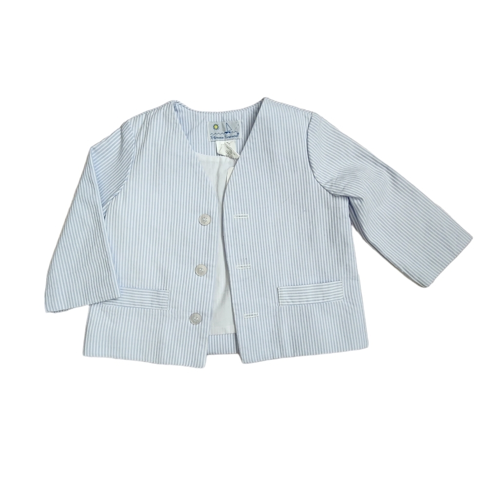 FLORENCE EISEMAN Little boys Seersucker jacket in white & blue NEW size 18M